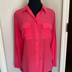 Equipment Femme Vibrant Coral Button-Down Shirt pure silk!